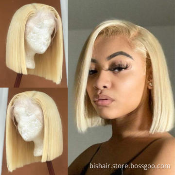 Wholesale Raw Brazilian Virgin Hair HD Lace Frontal Wig Short Bob Wig T Part  Lace Frontal 613 Bob  Human Hair Wig